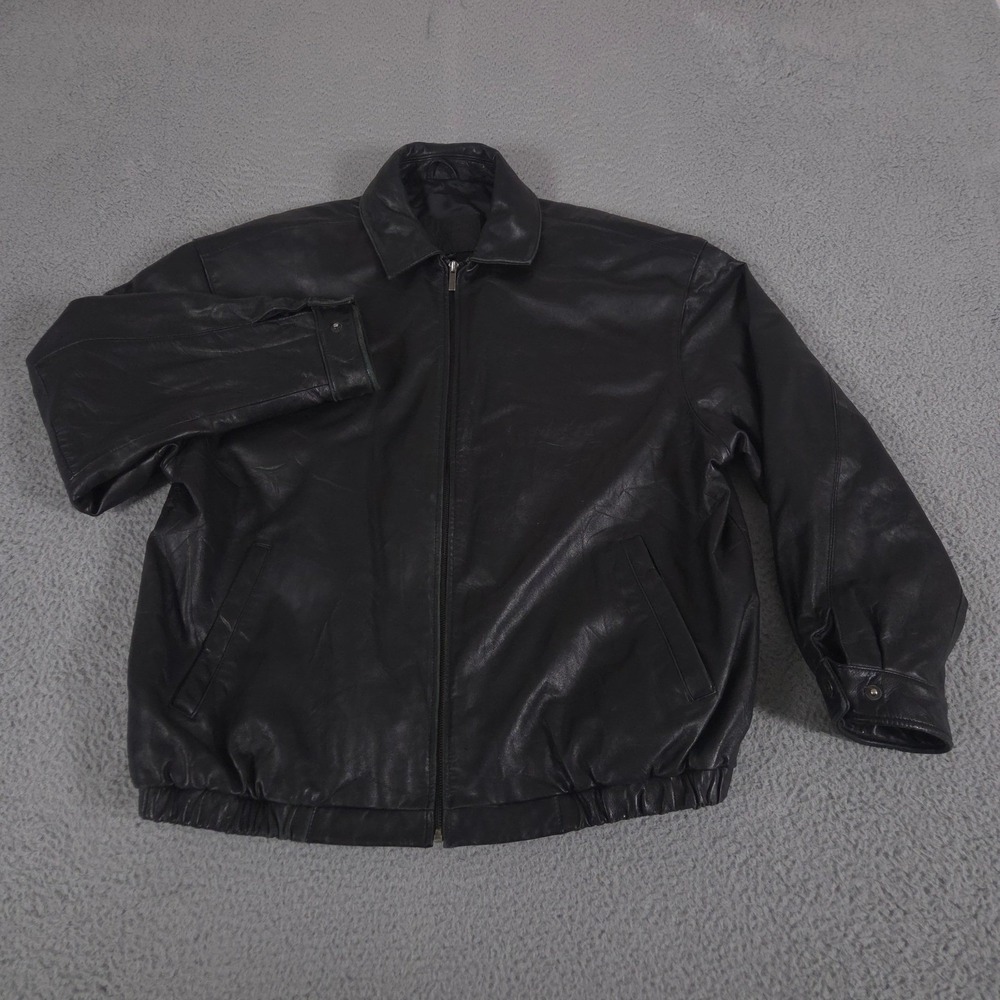 VINTAGE Brandini Jacket Mens XL Black Lamb Leather Bomber Full Zip 90s